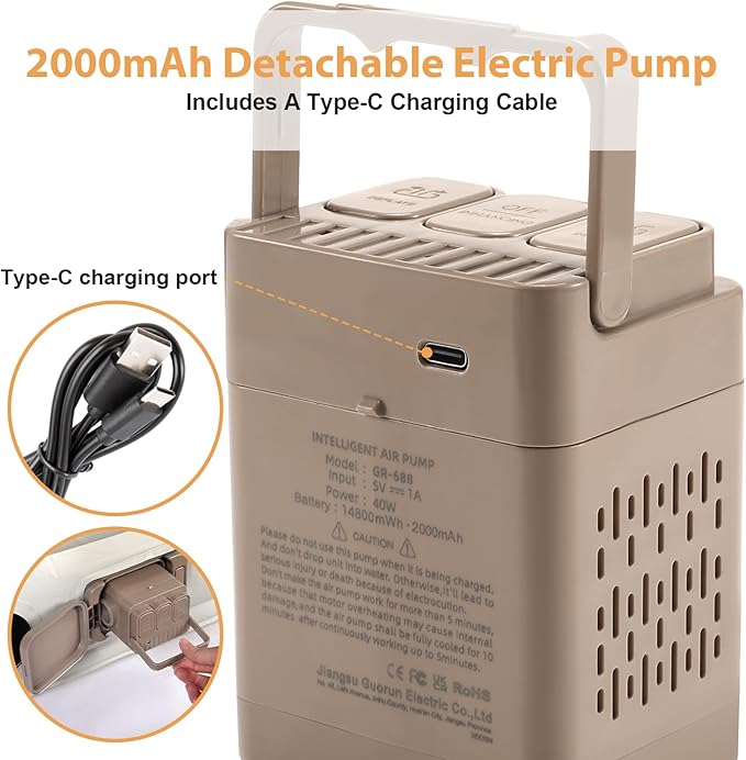 KMZ SUV Air Mattress with Built-in Pump & 2 Pillows, Thickened Flocked PVC, Quick 90-Seconds Inflation Air Bed, Portable & Durable Car Air Bed for Camping, Travel, Truck