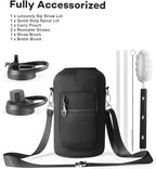 64oz Water Bottle Insulated with Handle,Double-Wall Vacuum Stainless Steel (Cold for 48 Hrs), Half Gallon Water Jugs,Reusable Metal Water Flask with Carry Pouch,Straw & Spout Lid,Indigo Black