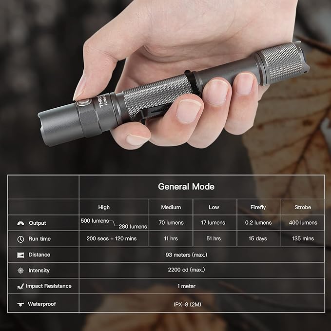 ThruNite Archer 2A V3 LED Flashlight, 500 Lumens Mini AA Flashlight with Lanyard, IPX8 Water-Resistant Dual Switch Outdoor Flash Light for Hiking, Camping, Everyday Use, EDC - Metal Grey CW