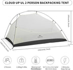 Naturehike Cloud-Up 2 Person Tent Lightweight Backpacking Tent with Footprint - Free Standing Ultralight Camping Hiking Backpack Tents Two Person Tent