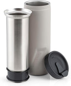 EcoVessel Travel French Press, Portable Coffee Maker, Stainless Steel Insulated Coffee Press, Reusable Single Serve Bottle for On-The-Go Use, 14oz (Stone)