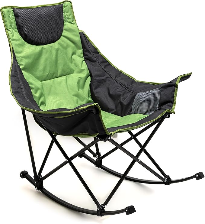 SUNNYFEEL Oversized Rocking Camping Chair, Fully Padded Patio Chair with Side Pocket, High Back Portable Lawn Recliner with Headrest, Outdoor Camp Rocker Chairs for Adults Heavy Duty 300 LBS