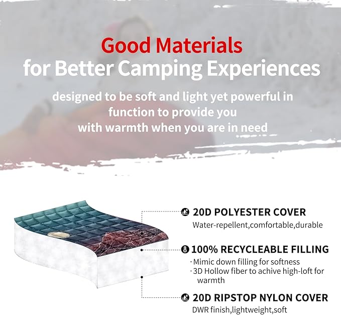 zzlamb Camping Blanket, Outdoor Lightweight Travel Blanket Puffy Portable Down Alternative, Windproof Warm Cloak with Snaps, Cozy Quilt Backpacking Picnic RV Plane Car Hammock Beach Climbing