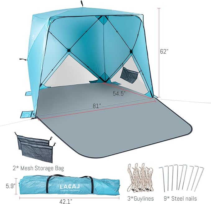 Beach Tent,Beach Sun Shelter with UPF 50+UV Protection with Extendable Floor mat for 3-4 Person, Waterproof Portable Easy Setup Beach Canopy Shade Tent for Outdoor Camping, Picnics