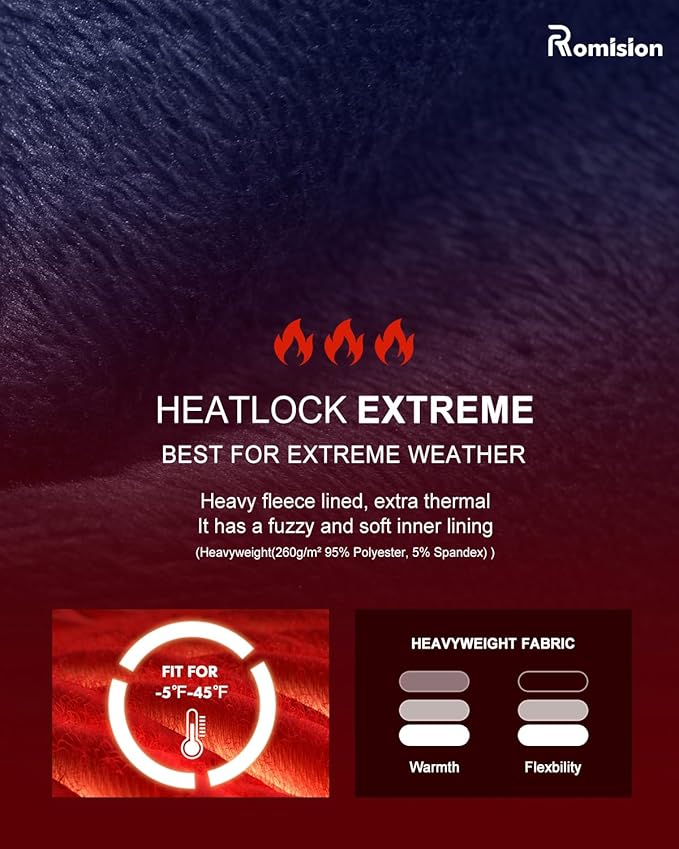 romision Thermal Underwear for Men Long Johns Fleece Lined Hunting Gear Bottom Top Set Base Layer for Cold Weather Gift