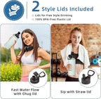 Volhoply 32 oz Insulated Water Bottles Bulk 4 Pack with Straw Lid & Spout Lid,Stainless Steel Sports Water Bottle,Double Wall Vacuum Cups,Leakproof Wide Mouth Metal Flask for Hiking,Camping(Fog,4)