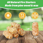 Natural Fire Starters for Grills: Premium Waterproof Quick Firestarters Sticks | Odorless Fire Starter for Campfires | Fireplaces | Wood Stove | BBQ | Smoker | Fire Pit - 72 pcs