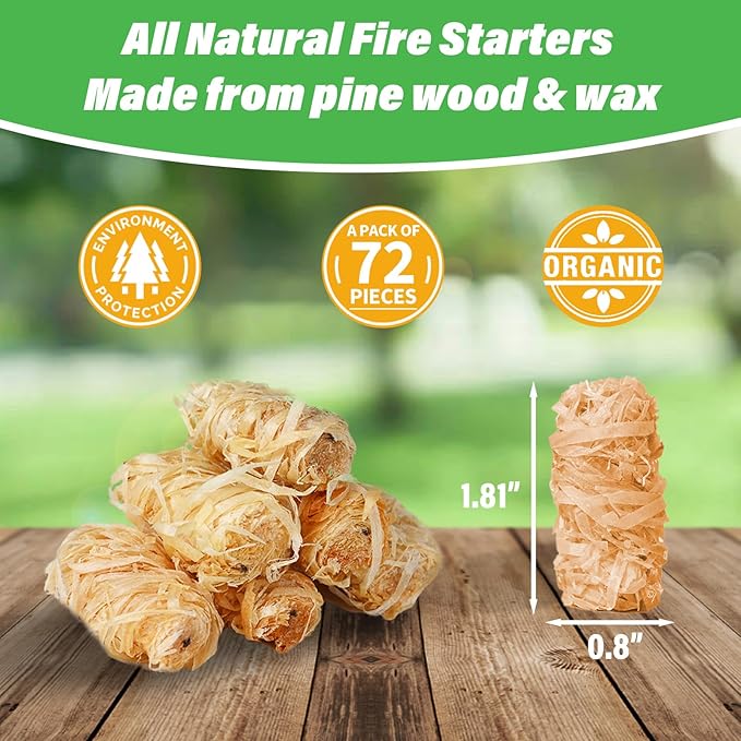 Natural Fire Starters for Grills: Premium Waterproof Quick Firestarters Sticks | Odorless Fire Starter for Campfires | Fireplaces | Wood Stove | BBQ | Smoker | Fire Pit - 72 pcs