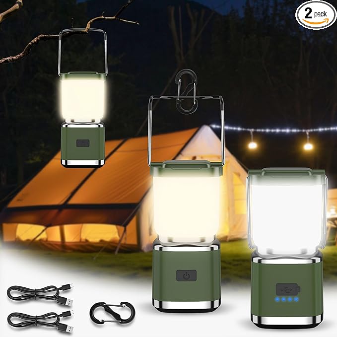Camping Lantern 2 Pack Lanterns for Power Outages, LED Camping Lights for Tent Hanging, Camp Light Tent Lamp with 20 Hours Runtime, Stepless Dimming, Waterproof Camping Lamp for Hurricane (4 inch)