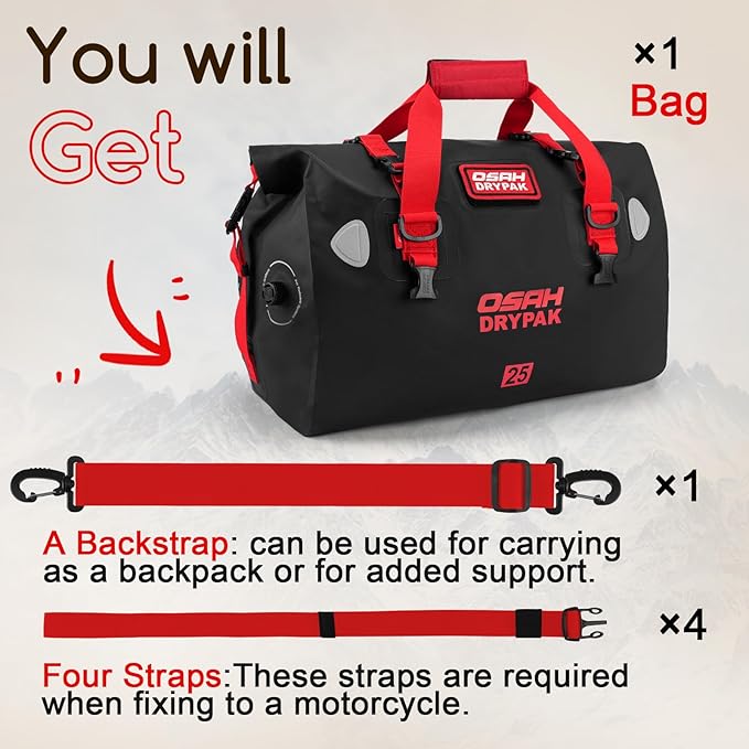 Waterproof Duffel Bag - Motorcycle Dry Bag Tail Bag with Large Storage Space, Waterproof Luggage Duffle Bags with Outer Mesh Zipper Pocket for Camping, Kayaking, Fishing & Traveling