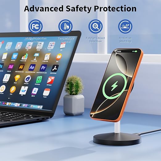 Magnetic Wireless Charger i Phone Stand 15W Fast Mag-Safe Charging Station 6FT Magnet Wireless Charging Stand with Plug Compatible with Apple iPhone 17/17 Pro/Air/17Pro Max 16/15/14/13/12,AirPods Pro