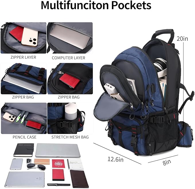 Nerlion 40L Hiking Backpack Travel Backpack for Men Women Camping Waterproof Outdoor Hiking Daypack Lightweight Backpack (Blue)