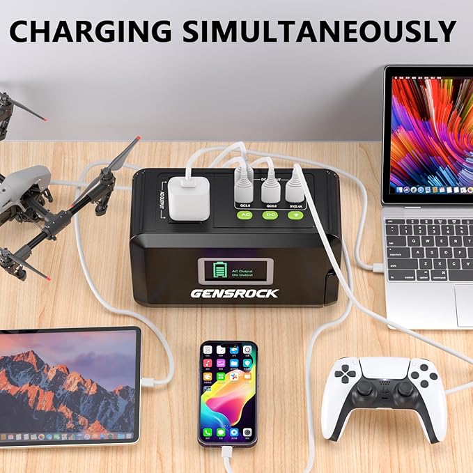 GENSROCK Portable Power Station, 88Wh Solar Generator(Solar Panel Not Included), Lithium Battery Power Bank with 110V/150W Peak AC Outlet, LED Flashlight for CPAP Home Camping Travel Emergency.