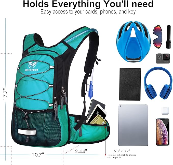 Insulated Hydration Backpack Pack with 3L BPA Free Leak Proof Water Bladder, Large Storage Lightweight Hiking Daypack with Waist Pouches & Cooler Layer, for Running, Biking, Camping, Festival