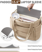 Puffer Tote Bag for Women, Lightweight Puffy Work Handbag Teacher Nurse Quilted Shoulder Bag for School Travel Gym