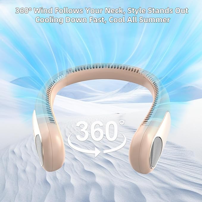 Portable Neck Fan,Personal Wearable Bladeless Fan,LED Display,4-Speeds,6000mAh USB Rechargeable,360° Strong Cooling Wind,Hands Free,Long Lasting,Birthday Gifts for Men Women Dad Mom (Brown)