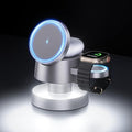 4 in 1 Magnetic Wireless Charging Station,15W Fast Charging with Night Light for MagSafe Charger Stand,3 in 1 Wireless Charger for iPhone 17/16/15/14/13Pro Max,Apple Watch&AirPods,Titanium Gray