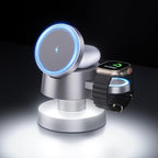 4 in 1 Magnetic Wireless Charging Station,15W Fast Charging with Night Light for MagSafe Charger Stand,3 in 1 Wireless Charger for iPhone 17/16/15/14/13Pro Max,Apple Watch&AirPods,Titanium Gray
