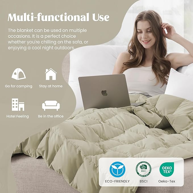 puredown® King Size Blanket for Bed, Ultra Soft Lightweight Down & Feather Fill, All Season Microfiber Blanket, Machine Washable, 88"X108", Beige