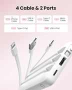 Portable Charger Compatible with iPhone 17, 10000mAh Slim Power Bank with Built-in Cables, External Battery Pack 5 Outputs 2 Inputs LED Display Compatible with iPhone/Android & More (White)