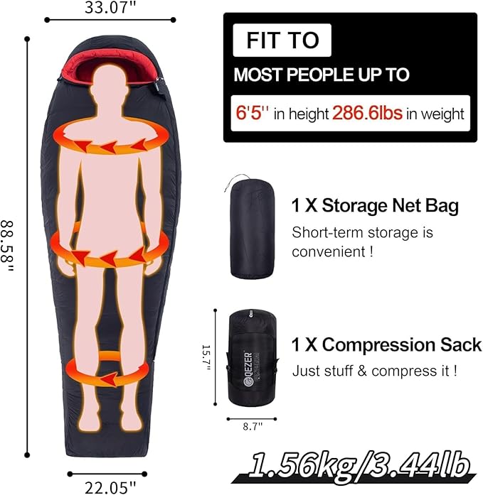 0 Degree Sleeping Bag for Adults 650 Fill Power Down Sleeping Bag for Cold Weather -20F / -8F / 0F / 10F Large Lightweight