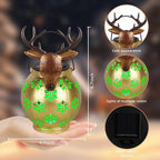 Gold Deer Christmas Lanterns Outdoor with LED Light and Hollow Snowflake Solar Reindeer Christmas Decorations Outside for Garden Patio Yard Porch Art Decoration