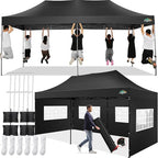 COBIZI 10x20 Pop up Canopy Tent 10x20 Canopy with 6 Sidewalls Waterproof Heavy Duty Commercial Canopy Tent for Parties Outdoor Tent Garden Gazebo Tent, Carry Bag with Wheel(10x20ft, Black)
