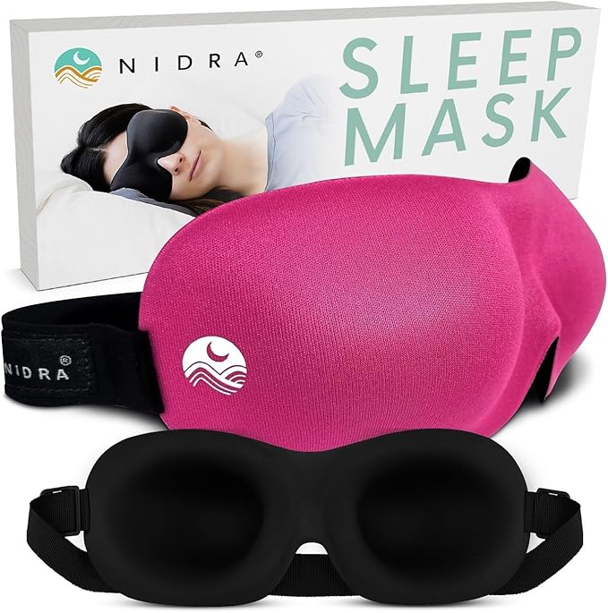 Nidra Contoured Sleep Mask for Side Sleepers – Zero Pressure Fit, Light Blocking Eye Shade for Sleeping & Travel – Pink, Standard Size