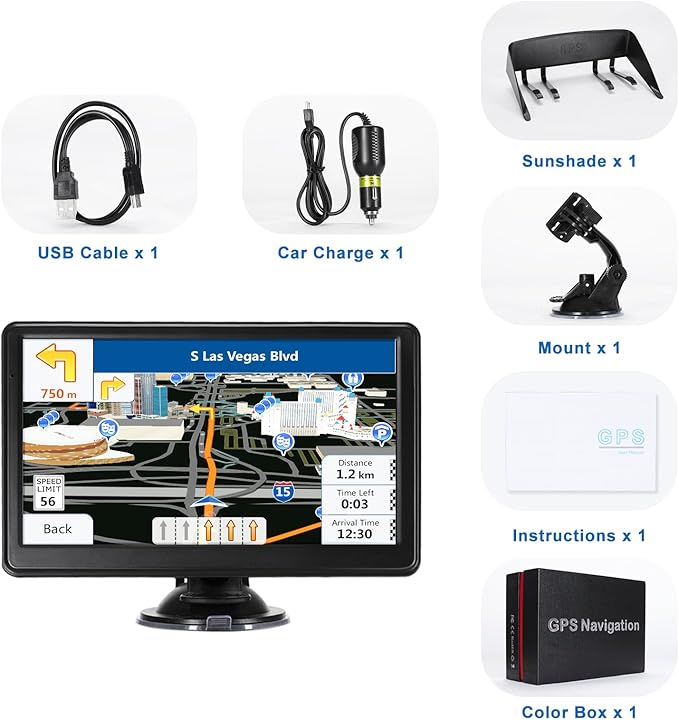 GPS Navigator 7 inch Touch Screen 256-16GB, GPS Navigation for Car Truck RV, 2025 Maps (Free Lifetime Updates), GPS Commercial Drivers Semi Trucker Navigation System, Spoken Turn-by-Turn Direction