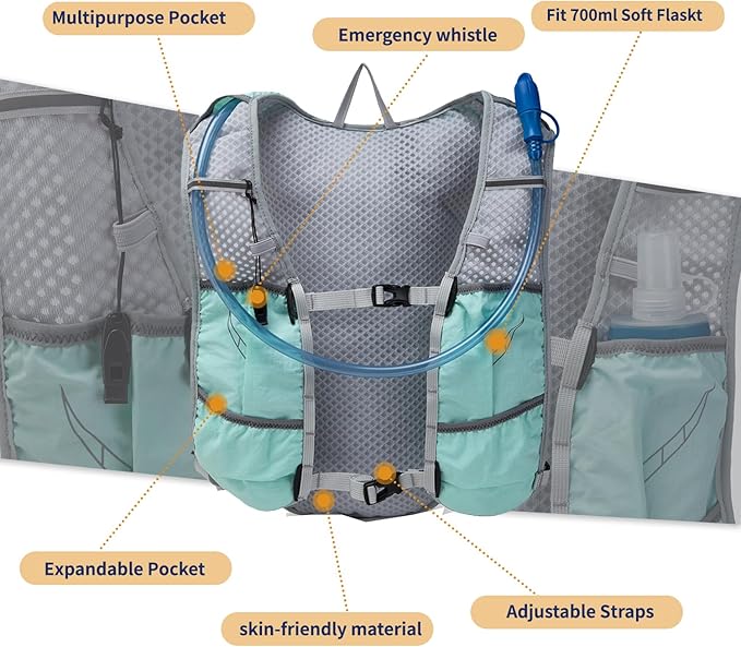 Lightweight Running Vest for Women and Men Hydration Backpack Pack with 1.5L Water Bladder Bag for Hiking Trail Running Gear Cycling Marathon
