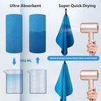 BOGI Microfiber Quick Dry Travel Sports Towel, Blue, 60"x30"+16"x16"