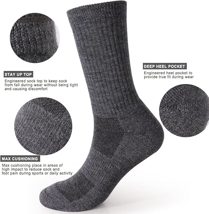 EnerWear 4 Pack Women's Merino Wool Outdoor Hiking Trail Crew Sock