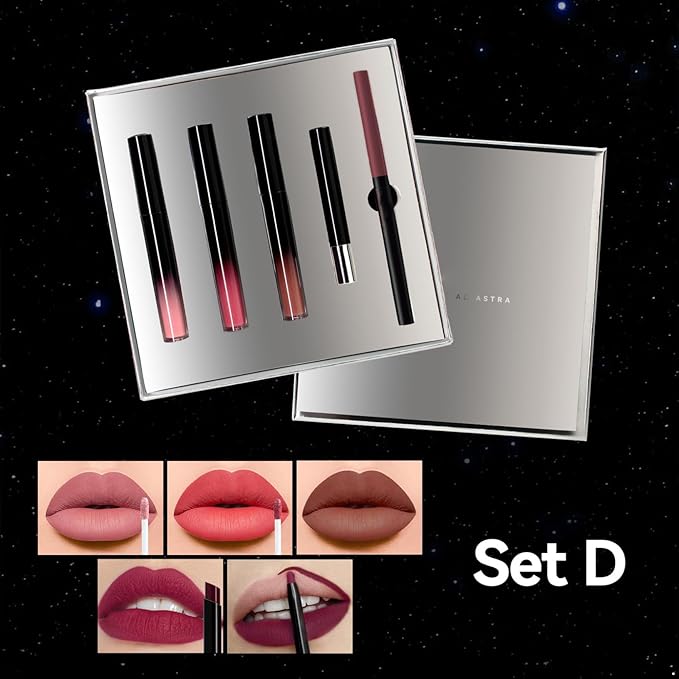 Women’s 5-Piece Long-Lasting Lip Makeup Set | Hydrating with Lipstick, LipGloss, Lip Liner | Daily Beauty Essential Set D One Size