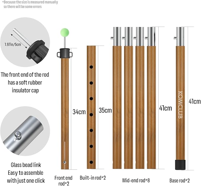 KOMCLUB Tent Poles Adjustable Lightweight Camping Tarp Poles 82.68" Aluminum Alloy Telescoping Solar sail Poles for Awning Canopy Tent Tarp Hiking Light Weight and Easy to Carry (Wood Grain Color)