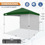 EAGLE PEAK Pop Up Canopy Tent with 1 Sidewall, Easy Setup Event Tent, Outdoor Sun Shade, Wheeled Carry Bag, Stakes and Guy Ropes, Instant Canopy 10x10, Green