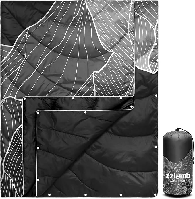 zzlamb Camping Blanket, Outdoor Lightweight Travel Blanket Puffy Portable Down Alternative, Windproof Warm Cloak with Snaps, Cozy Quilt Backpacking Picnic RV Plane Car Hammock Beach Climbing