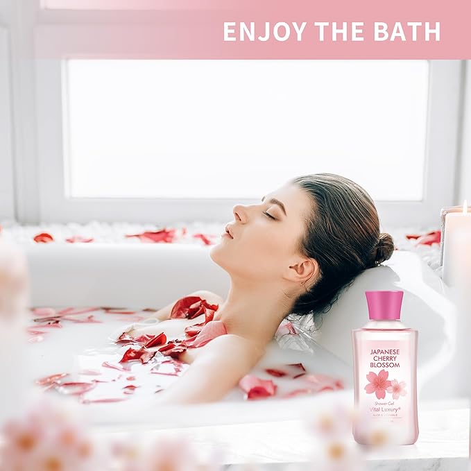 Bath and Body Gift Set, Japanese Cherry Blossom, 3-Piece Travel Size Collection, Shower Gel, Body Lotion, Body Mist, 3 Fl Oz Each, Natural Extracts, Ideal for Birthday, Mother's Day & Christmas Gifts