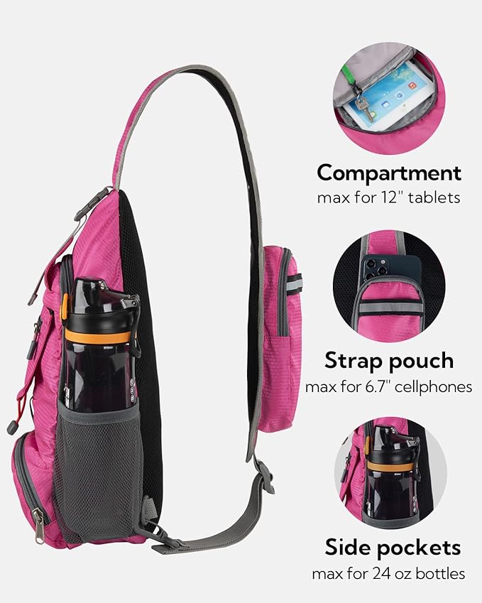 WATERFLY Packable Small Crossbody Sling Backpack Shoulder Chest Bag Daypack for Hiking Traveling