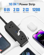 Electrical Outlet Extender Stick, Features 4 USB & 6 Outlets, 39in Flexible Extension Cord Access Hard-to-Reach Outlets, Wall Plug Power Socket Expander Nightstands Sofa Desk
