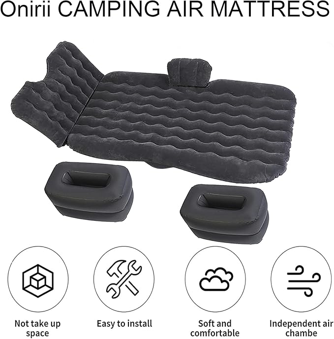 Inflatable Car Air Mattress Back Seat Bed with Air Pump,Portable Thickened Car Travel Camping Sleeping Air Mattress Blow Up Bed for Car Universal SUV