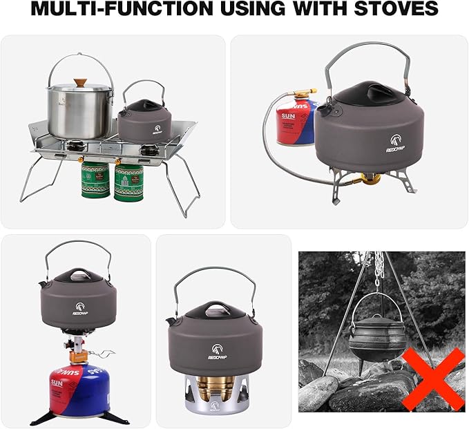 REDCAMP 0.9L Small Outdoor Camping Kettle, Aluminum Water Pot with Carrying Bag, Compact Lightweight Tea Kettle