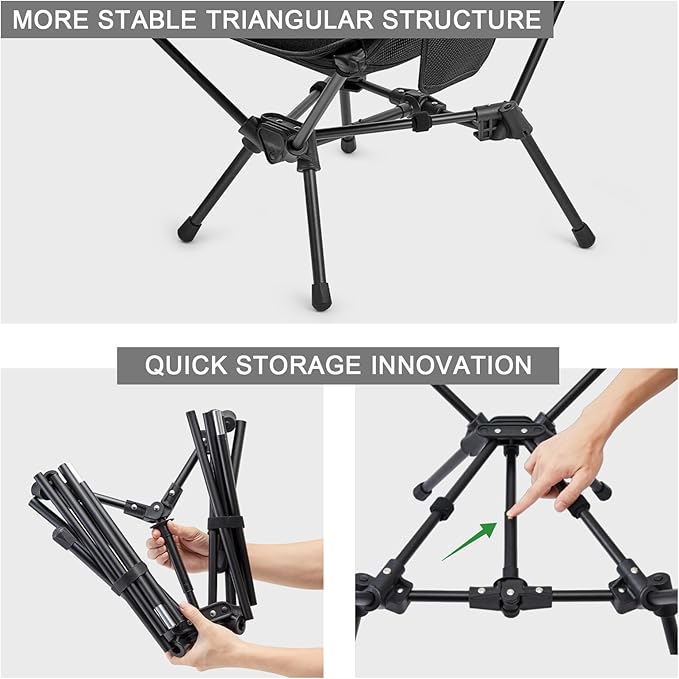 G4Free Folding Lightweight Camp Chair High Back Camping Chair Backpacking Chair Heavy Duty 330lbs with Headrest Pocket Black