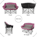 Northroad Oversized Double Camping Chair, Fully Padded Loveseat, Heavy Duty Folding Duo Chair w/Cup Holders, Armrests & Carry Bag, Supports up to 600lbs, Purple