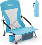 Homcosan Portable Low Folding Beach Chair - Lightweight Camping Chair for Adults with Cup Holder & Storage Pocket, Carry Bag Included (Blue)