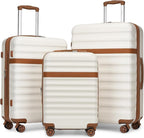 Kono Luggage Set 3 Pieces Expandable ABS Durable Suitcase Hardside with Double Spinner Wheels Tsa Lock Cream White(20in/24in/28in)