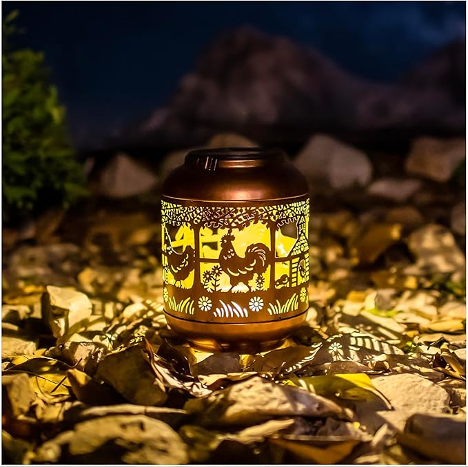 Chicken Solar Lanterns Outdoor Waterproof,Hanging Solar Lights Chicken Gifts for Women Men Metal LED Decorative Light for Yard,Patio,Lawn,Tabletop,Pathway,Landscape,Garden Decor