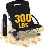 KingCamp Low Beach Chairs, Portable Folding Chair for Adults Extra Wide Ergonomic High Back Seat 300lbs Heavy Duty Lightweight Oversized Gear with Carry Bag for Outdoor Lawn Camping Picnic