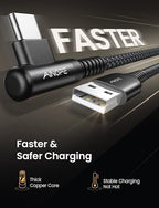 AINOPE 2-Pack Type C Charging Cable 3.1A Fast Charge, Right Angle [6.6ft+6.6ft] USB C Cable, Durable Nylon Braided Type C Charging Cable Fast Charge Compatible Galaxy S10 S9 S21, LG V30,V20,G6