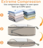 Compression Packing Cubes for Travel 6 Set Expandable Packing Organizers Durable Luggage Bags Organizers for Suitcases Travel Accessories (Beige)