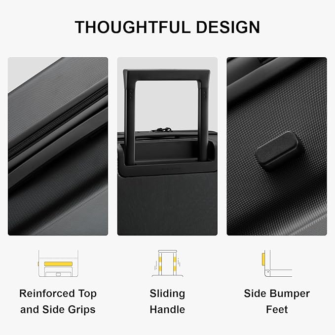 LEVEL8 Carry on Luggage Airline Approved, Small Carry-on Suitcases with Wheels, Lightweight Hardside Luminous Textured with Spinner Wheel, Tsa Lock, 18 Inch, Black